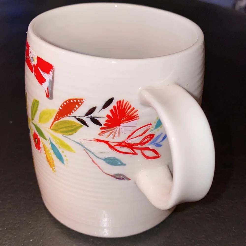 Anthropologie White Mug with Red Floral Letter T